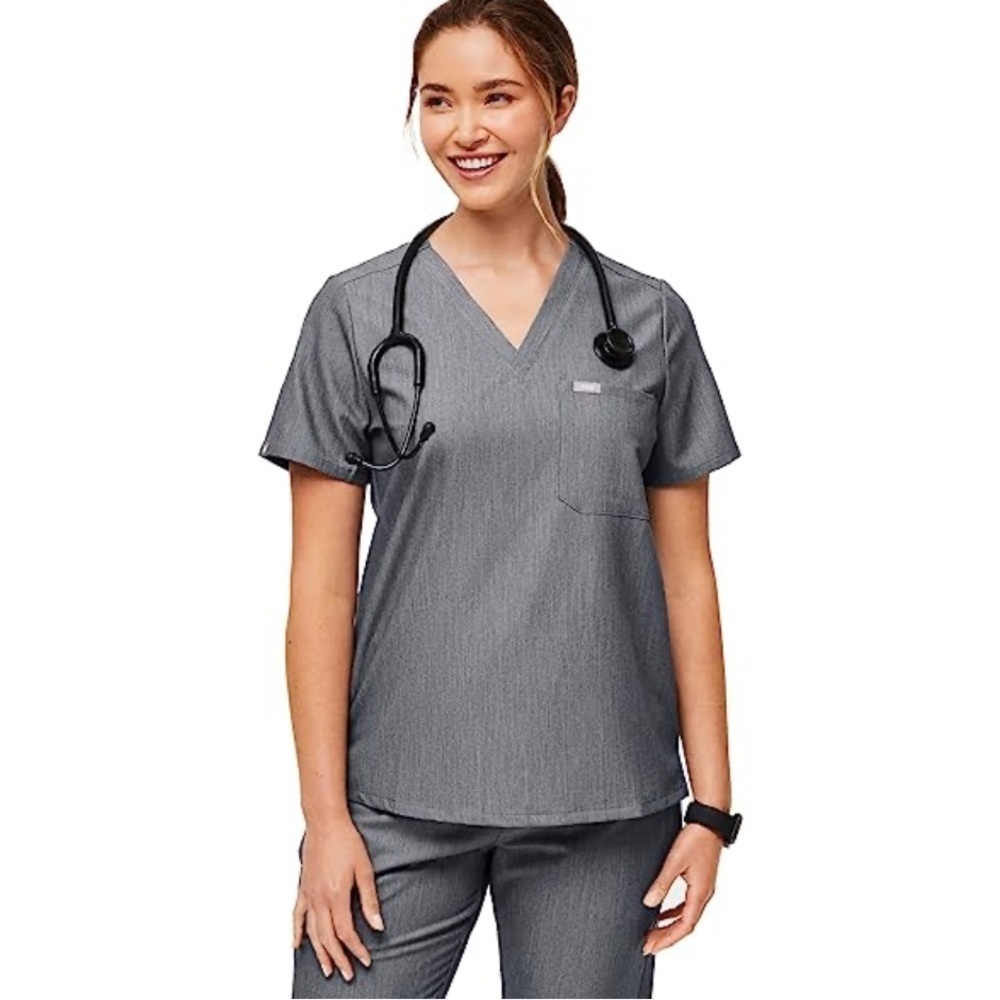 Gray V-Neck Women's Medical Scrub Top